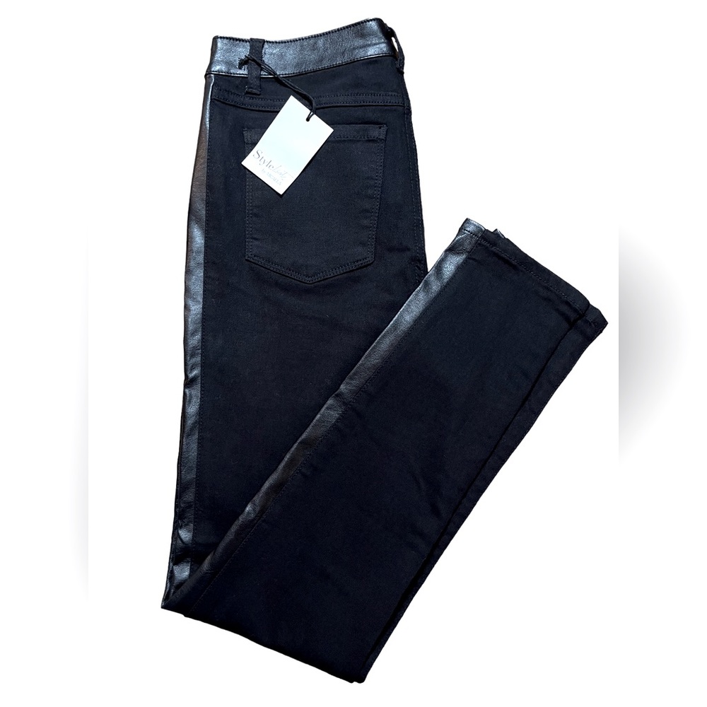 Style list by Micaela black Jean with faux leather detail women’s size 4 NWT